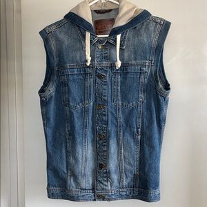 Zara Mens Denim Hooded Vest / Sleeveless Denim Jacket with Hood